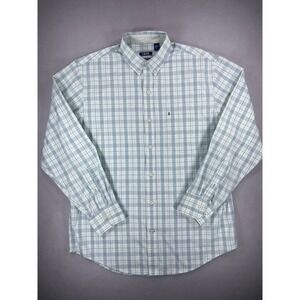 Izod Mens Plaid Button‎ Down Shirt Green Blue White Long Sleeve Medium